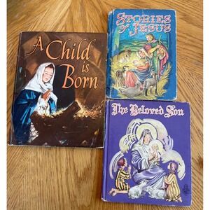 Collins Vintage Religious Childrens Books Set 3 Kids Blue Purple Fair Nativity